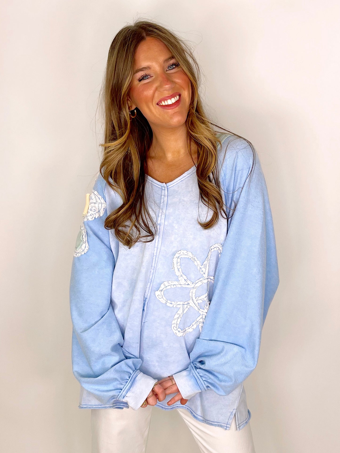The Florence Sweatshirt-Long Sleeves-Bluevelvet-The Village Shoppe, Women’s Fashion Boutique, Shop Online and In Store - Located in Muscle Shoals, AL.