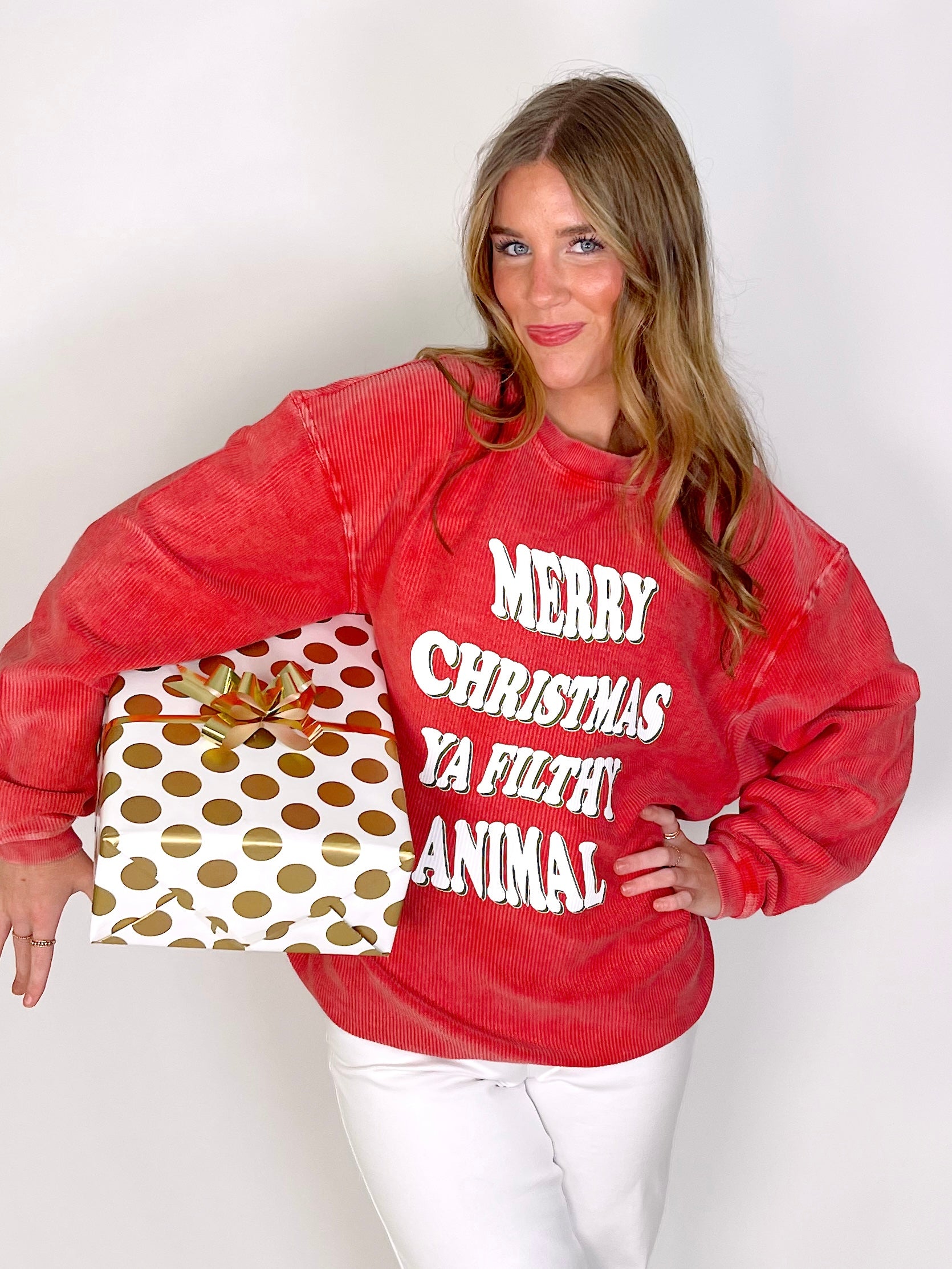 Merry Christmas Ya Filthy Animal Corded Sweatshirt-Sweatshirt-Charlie Southern-The Village Shoppe, Women’s Fashion Boutique, Shop Online and In Store - Located in Muscle Shoals, AL.