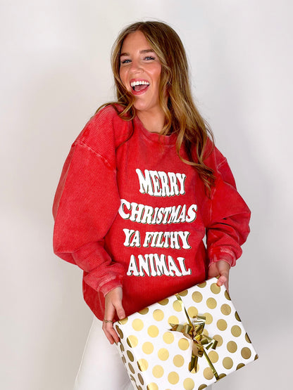 Merry Christmas Ya Filthy Animal Corded Sweatshirt-Sweatshirt-Charlie Southern-The Village Shoppe, Women’s Fashion Boutique, Shop Online and In Store - Located in Muscle Shoals, AL.