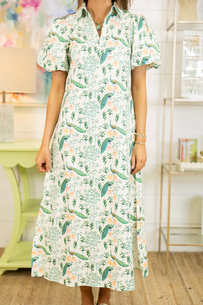 Peacock Parade Midi Dress-Midi Dress-tcec-The Village Shoppe, Women’s Fashion Boutique, Shop Online and In Store - Located in Muscle Shoals, AL.
