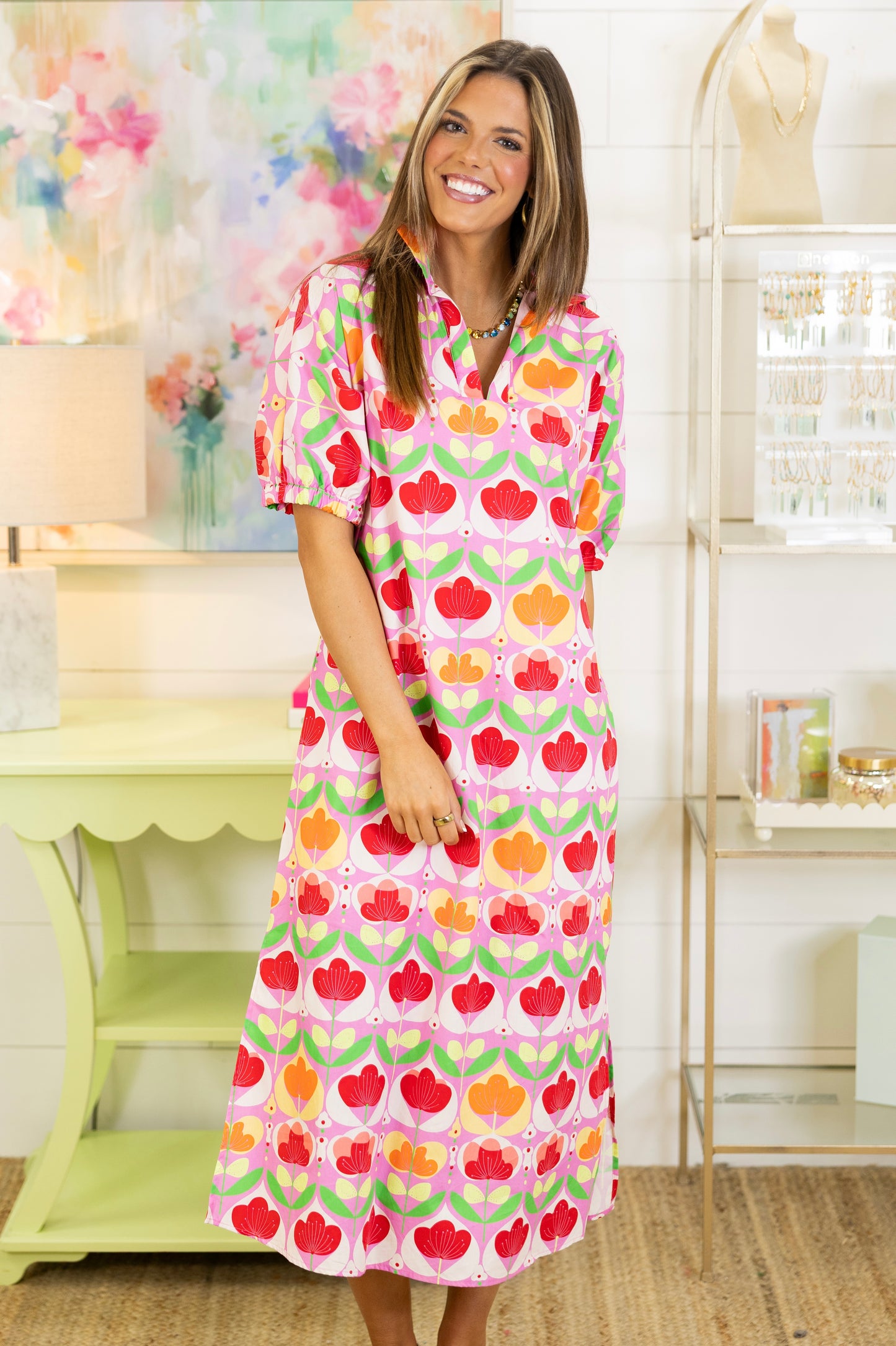 Mod Bloom Midi Dress | Adrienne-Midi Dress-Adrienne-The Village Shoppe, Women’s Fashion Boutique, Shop Online and In Store - Located in Muscle Shoals, AL.