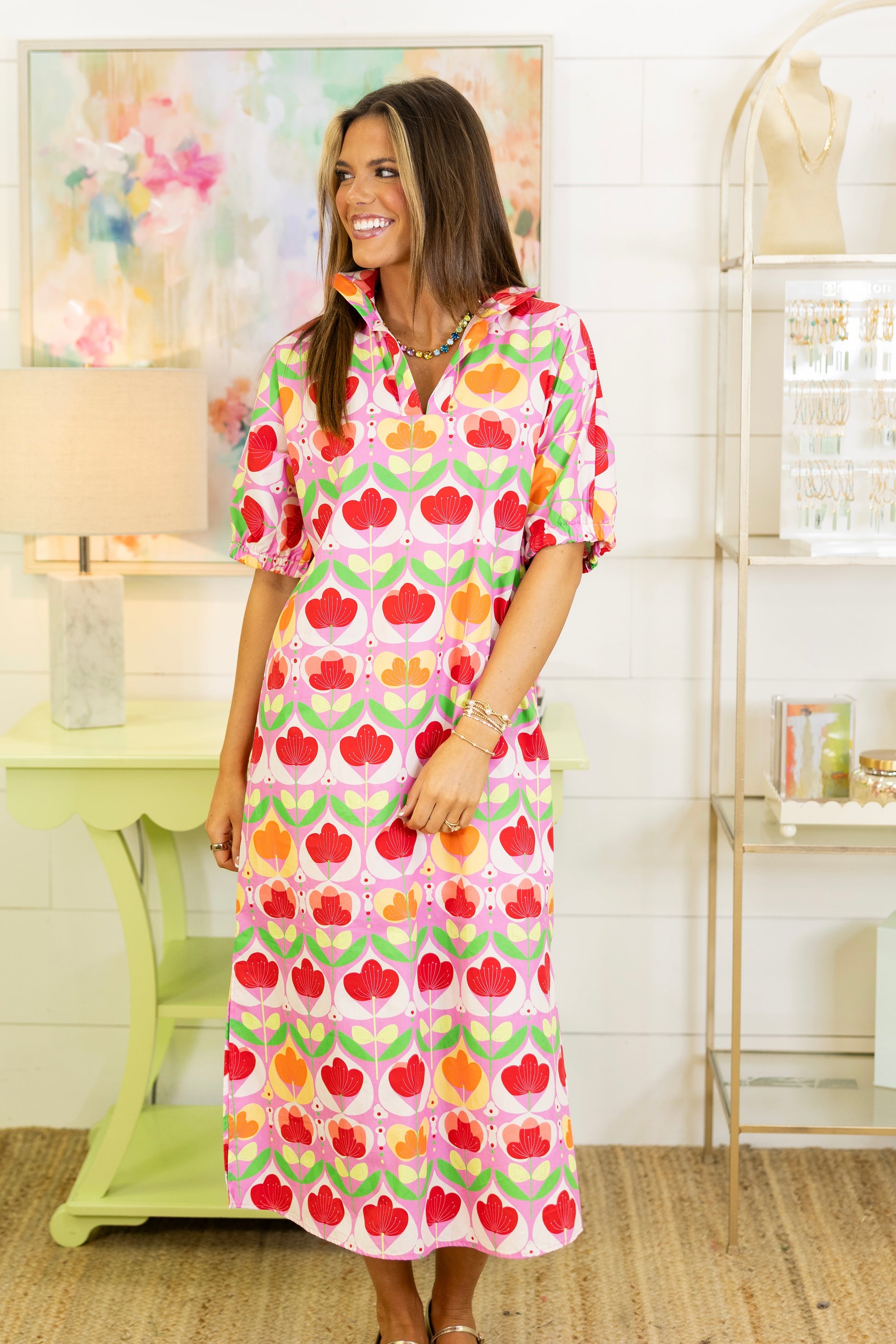 Mod Bloom Midi Dress | Adrienne-Midi Dress-Adrienne-The Village Shoppe, Women’s Fashion Boutique, Shop Online and In Store - Located in Muscle Shoals, AL.