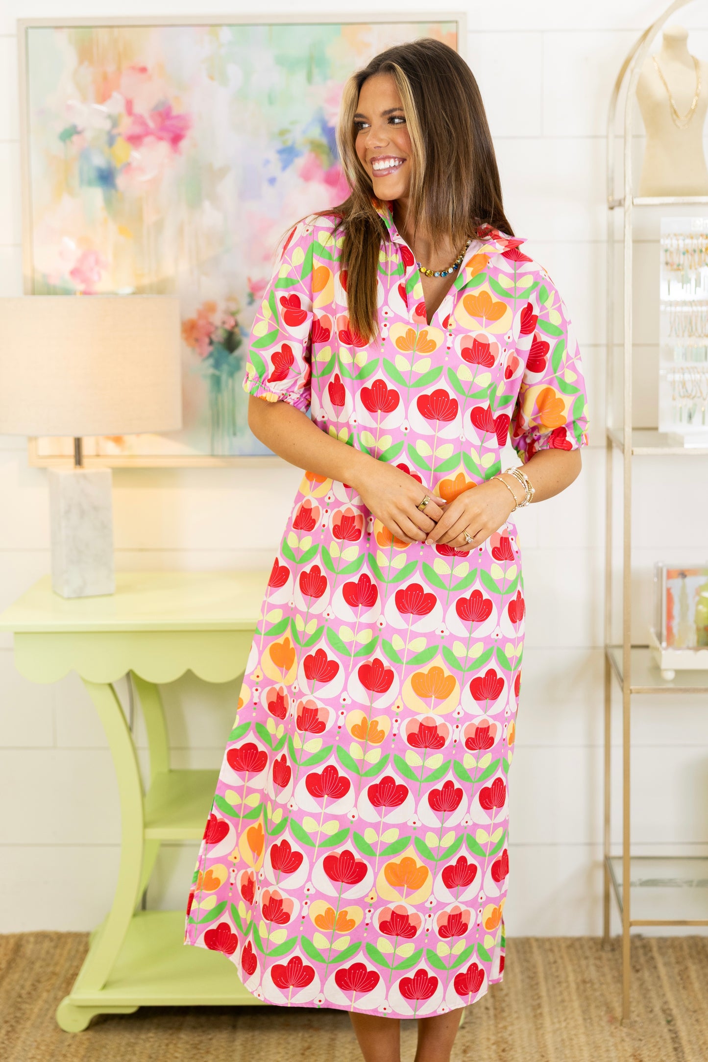 Mod Bloom Midi Dress | Adrienne-Midi Dress-Adrienne-The Village Shoppe, Women’s Fashion Boutique, Shop Online and In Store - Located in Muscle Shoals, AL.