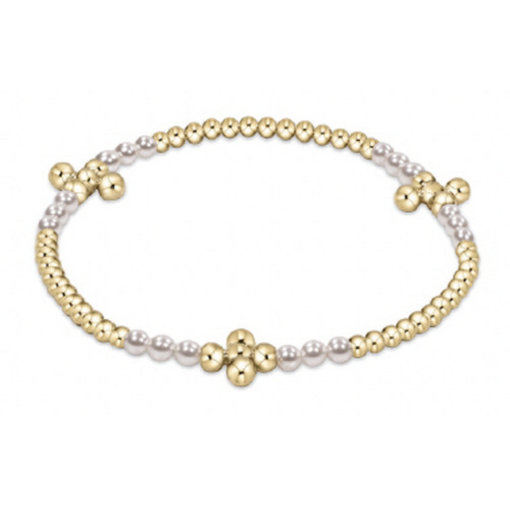 E Newton Signature Cross Gold Bliss Pattern 2.5mm Bead Bracelet - Pearl-Bracelets-ENEWTON-The Village Shoppe, Women’s Fashion Boutique, Shop Online and In Store - Located in Muscle Shoals, AL.
