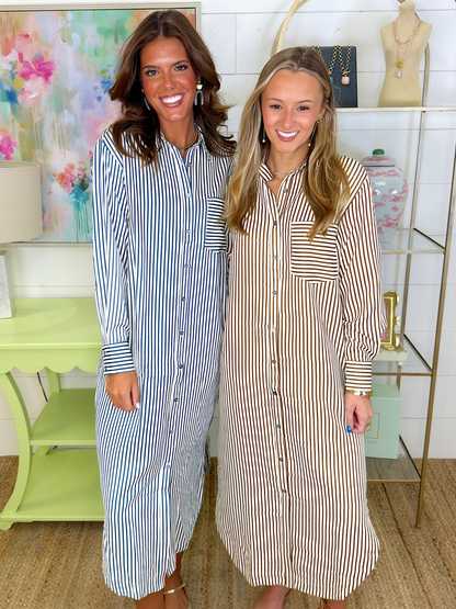 Perfectly Pinstripe Midi Dress-Midi Dress-Entro-The Village Shoppe, Women’s Fashion Boutique, Shop Online and In Store - Located in Muscle Shoals, AL.