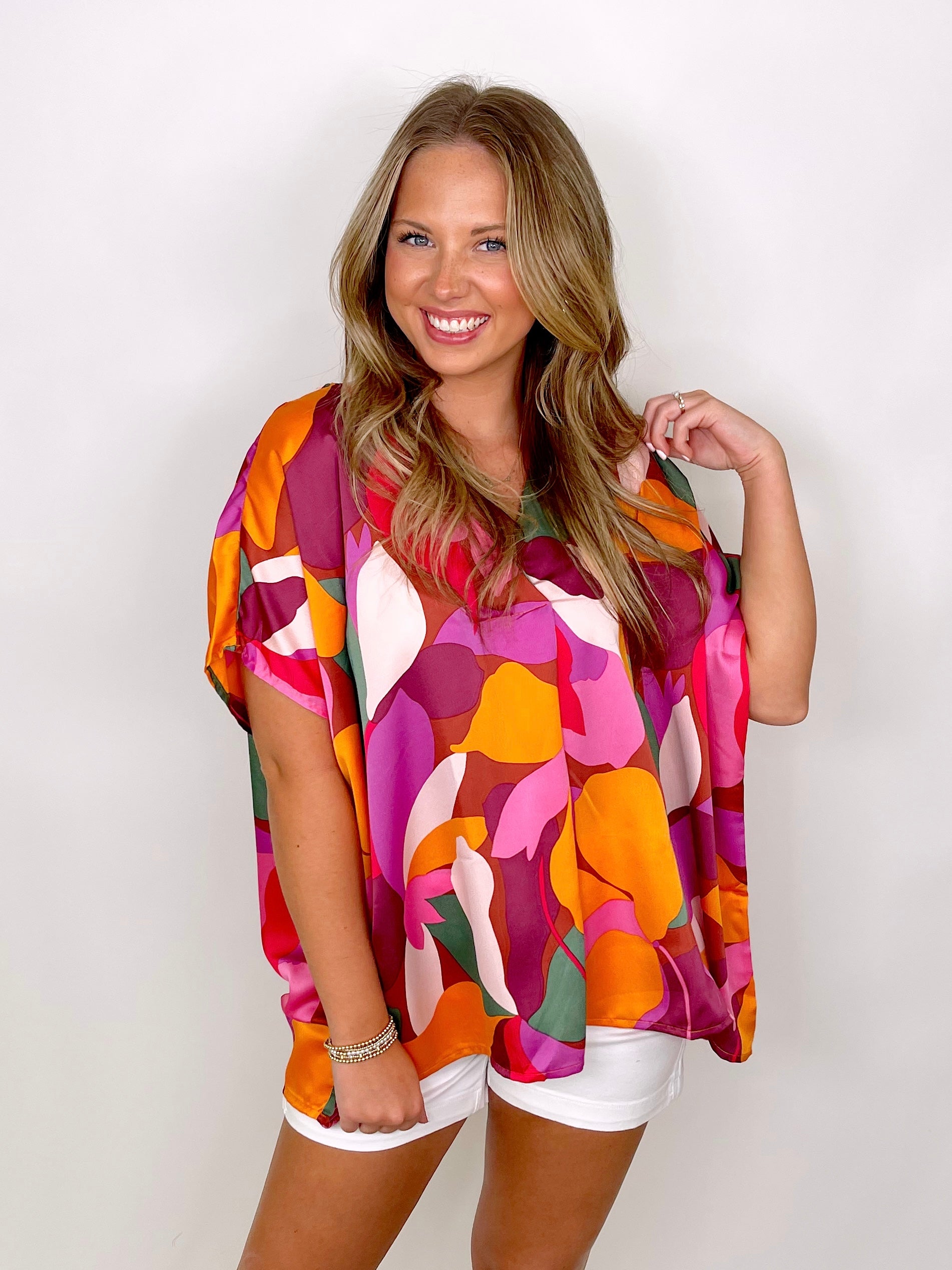Retro Blooming Blouse-Short Sleeves-Entro-The Village Shoppe, Women’s Fashion Boutique, Shop Online and In Store - Located in Muscle Shoals, AL.