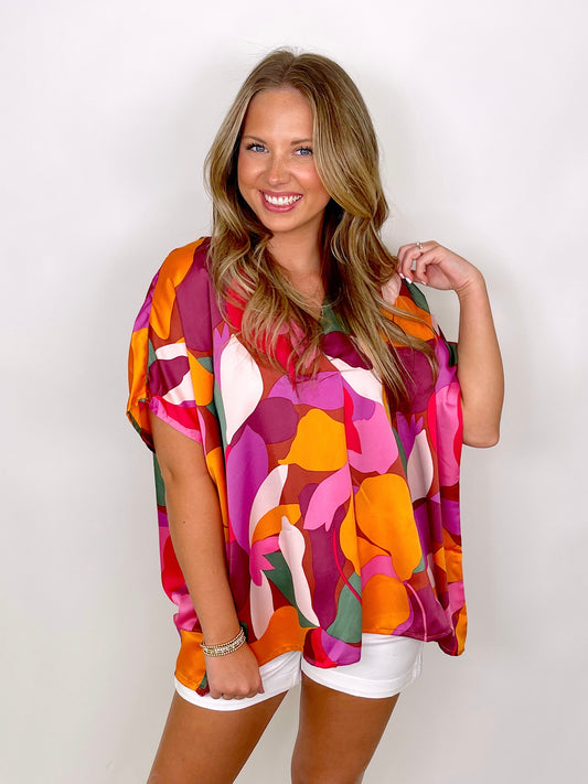 Retro Blooming Blouse-Short Sleeves-Entro-The Village Shoppe, Women’s Fashion Boutique, Shop Online and In Store - Located in Muscle Shoals, AL.