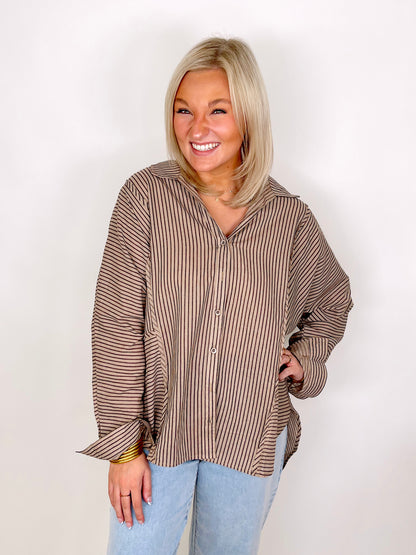The Abigail Pinstripe Button Down-Long Sleeves-Aemi + Co-The Village Shoppe, Women’s Fashion Boutique, Shop Online and In Store - Located in Muscle Shoals, AL.