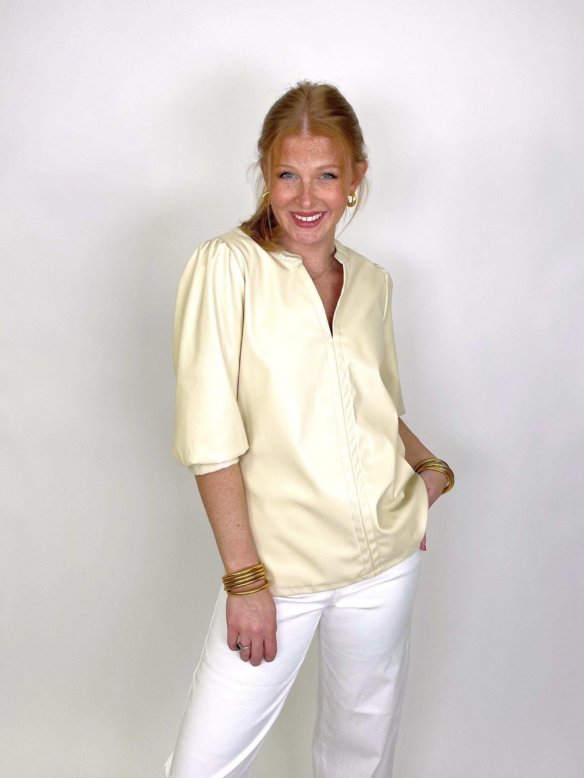 The Dianna Faux Leather Top-Short Sleeves-First Love-The Village Shoppe, Women’s Fashion Boutique, Shop Online and In Store - Located in Muscle Shoals, AL.